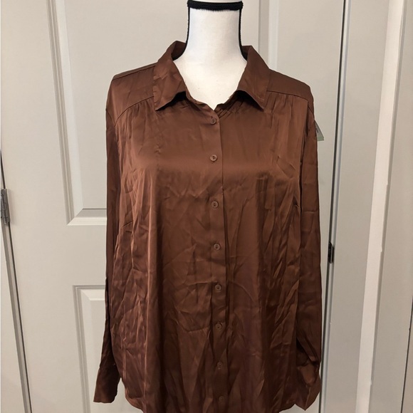NWT Torrid brown lightweight button down blouse size 2 - Picture 1 of 14